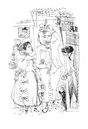 Hincz Gyula - egyedi alkotások: Dickens úr barátai (Krúdy Gyula: A százgalléros c. könyv illusztrációja)